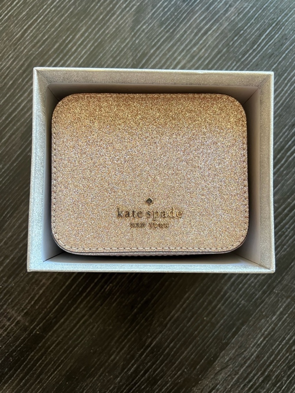 Kate Spade Rose Gold Tinsel Glitter Travel Jewelry Case